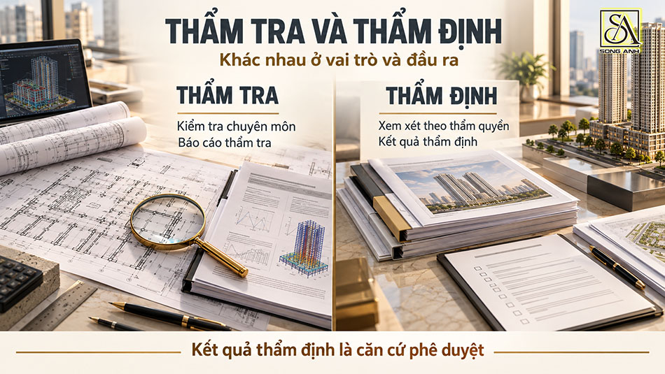 phân biệt vai trò và đầu ra của thẩm tra và thẩm định hồ sơ thiết kế